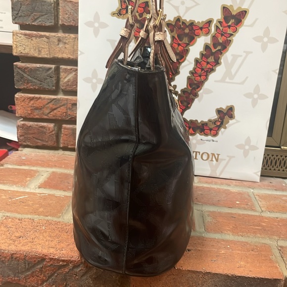 Michael Kors Shiny Black Jet Set Monogram Leather Tote Shoulder Bag - Picture 4 of 8